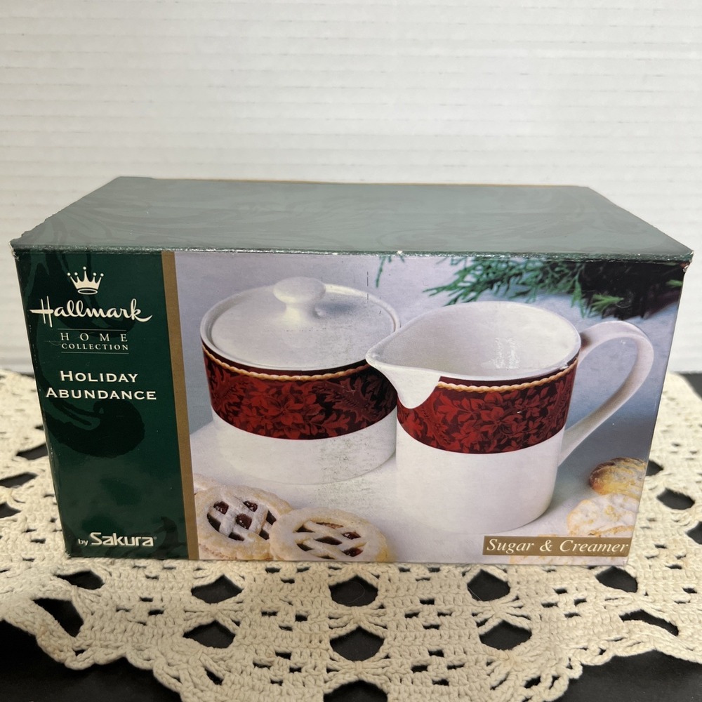 Sakura Hallmark HOLIDAY ABUNDANCE Red Burgundy Creamer & Sugar Bowl New In Box